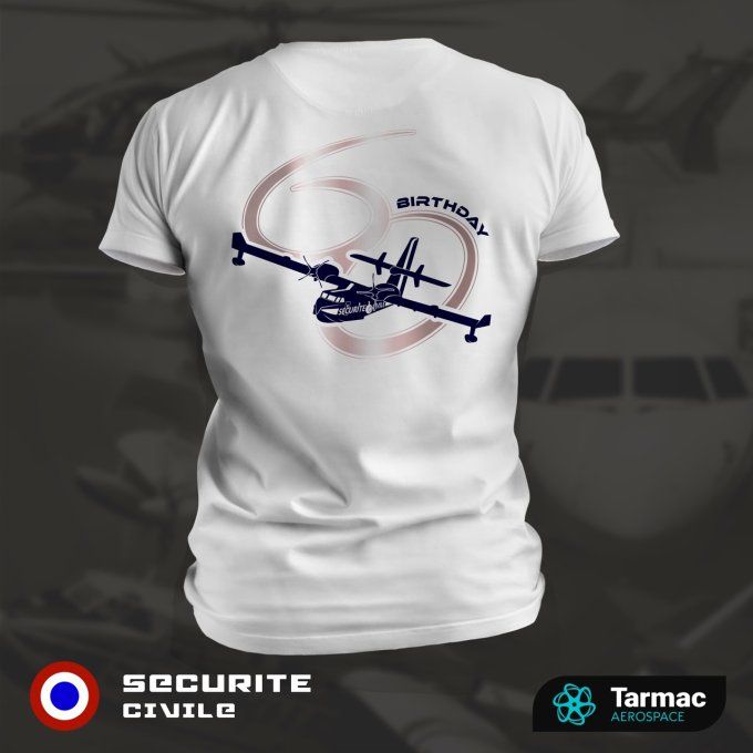 Avion CANADAIR CL-415 | 60 ans de Sécurité Civile, T-shirt blanc | Bi-Color