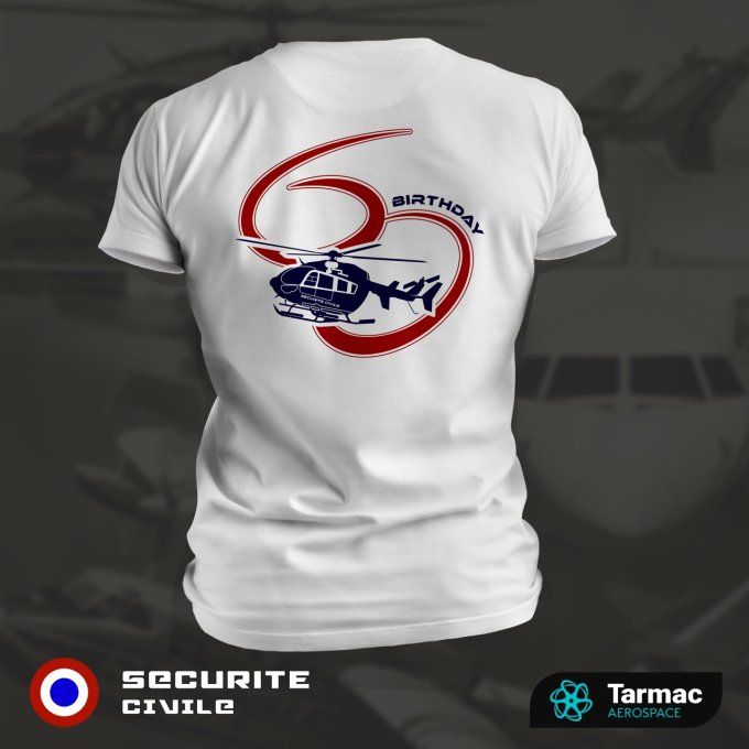Hélicoptère EC-145 | 60 ans de Sécurité Civile, T-shirt blanc | Bi-Color