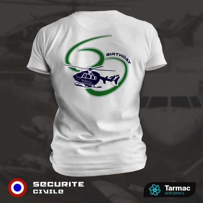 Hélicoptère EC-145 | 60 ans de Sécurité Civile, T-shirt blanc | Bi-Color