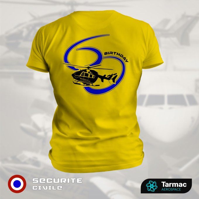 Hélicoptère EC-145 | 60 ans de Sécurité Civile, T-shirt jaune | Bi-Color