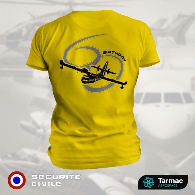 Avion CANADAIR CL-415 | 60 ans de Sécurité Civile, T-shirt jaune | Bi-Color