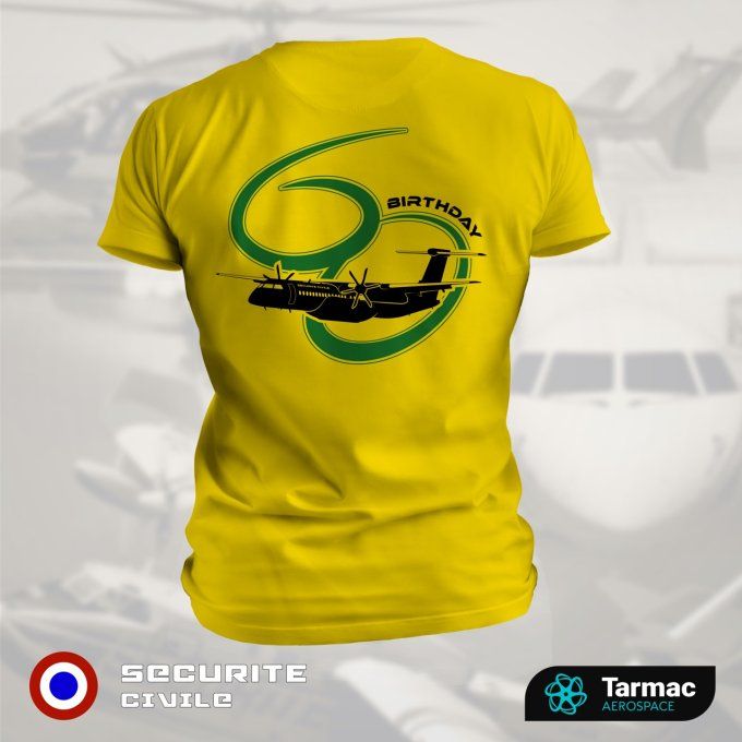 Avion Bombardier Dash 8  | 60 ans de Sécurité Civile, T-shirt jaune | Bi-Color