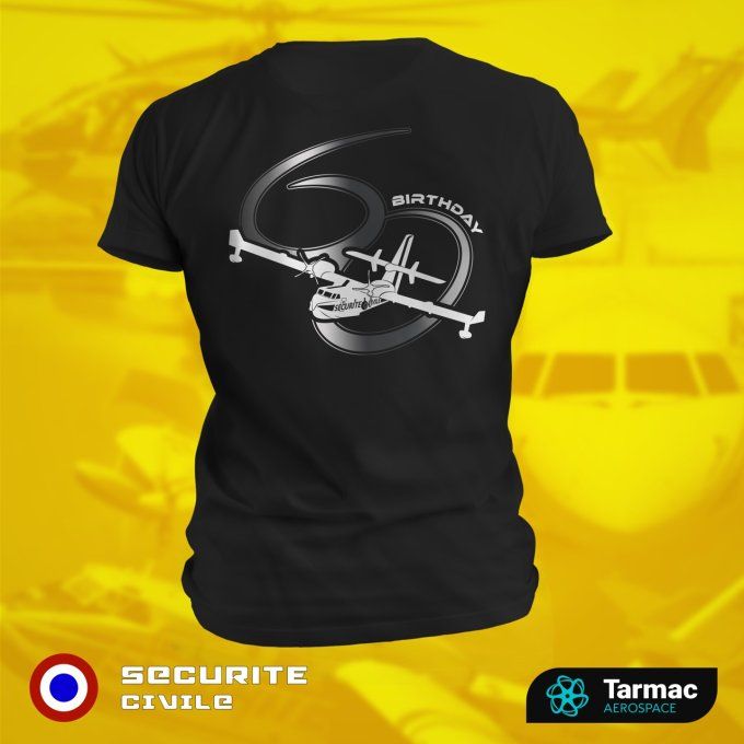 Avion CANADAIR CL-415 | 60 ans de Sécurité Civile, T-shirt noir | Bi-Color