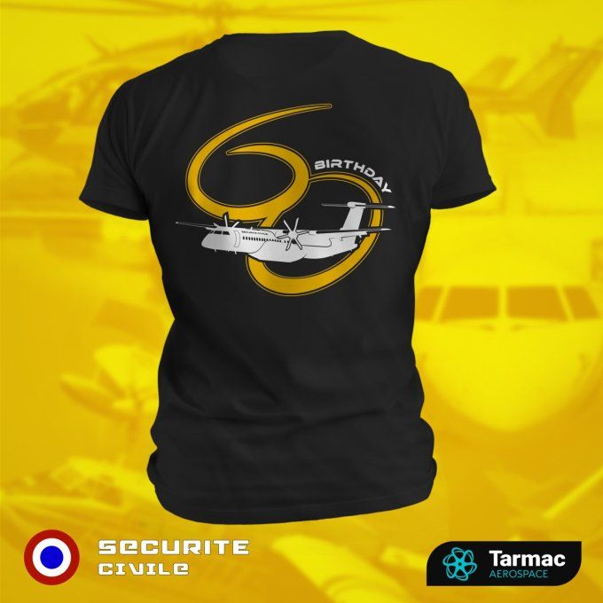 Avion Bombardier Dash 8 | 60 ans de Sécurité Civile, T-shirt noir | Bi-Color
