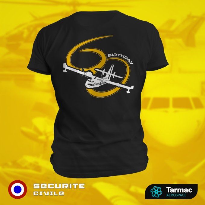 Avion CANADAIR CL-415 | 60 ans de Sécurité Civile, T-shirt noir | Bi-Color