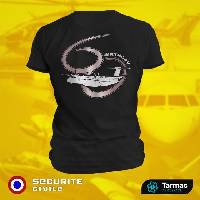 Avion Bombardier Dash 8 | 60 ans de Sécurité Civile, T-shirt noir | Bi-Color