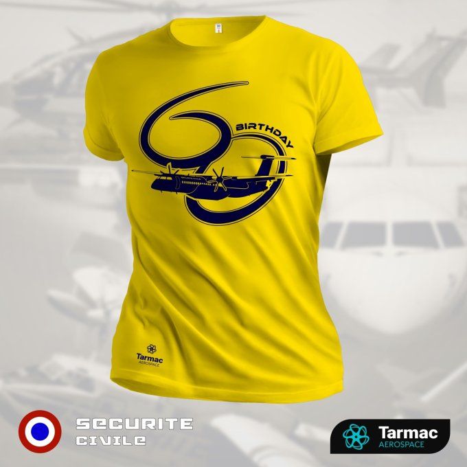 Avion Bombardier Dash 8  | 60 ans de Sécurité Civile, T-shirt jaune | UNI