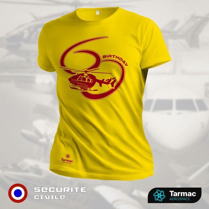 Hélicoptère EC-145 | 60 ans de Sécurité Civile, T-shirt jaune | UNI