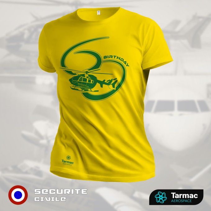 Hélicoptère EC-145 | 60 ans de Sécurité Civile, T-shirt jaune | UNI