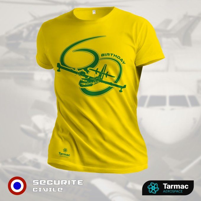 Avion CANADAIR CL-415 | 60 ans de Sécurité Civile, T-shirt jaune | UNI