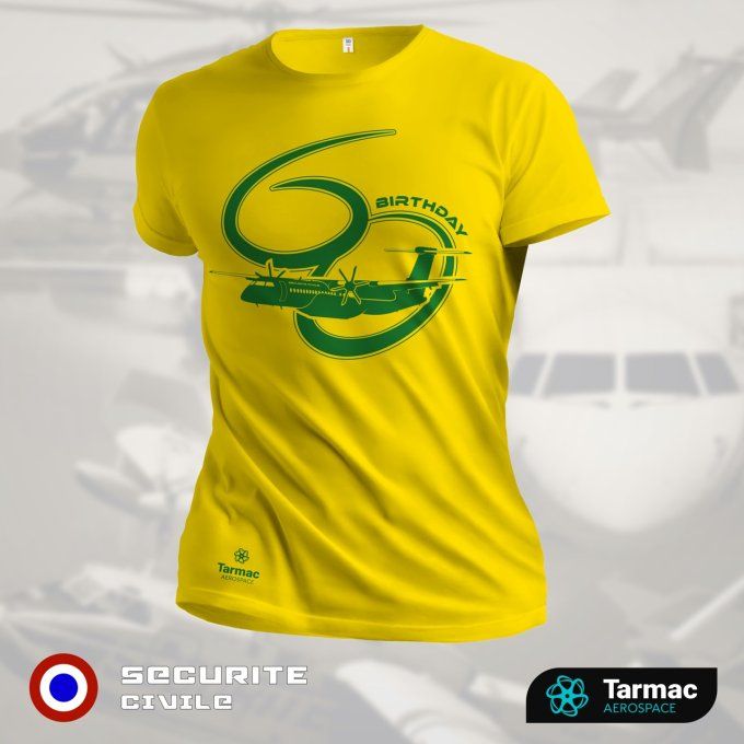 Avion Bombardier Dash 8  | 60 ans de Sécurité Civile, T-shirt jaune | UNI